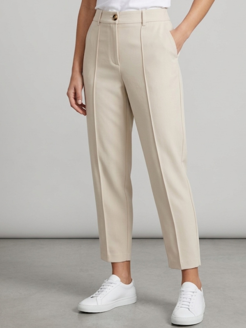 Ophelia Roe Cream High-Rise Tailored Trousers